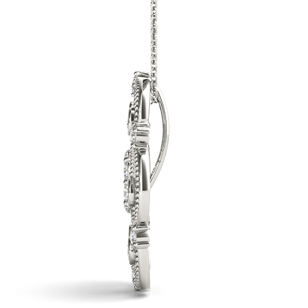 White gold Milgrain Diamond Round Swirl Pendant with Prong Setting