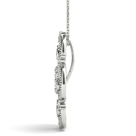 White gold Milgrain Diamond Round Swirl Pendant with Prong Setting 2