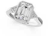 White gold Milgrain Emerald Cut Diamond Ring with Tapered Pave Band and Four Prong Setting_29