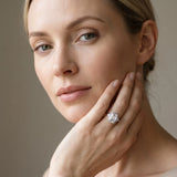 White gold Milgrain Emerald Cut Diamond Ring with Tapered Pave Band and Four Prong Setting_44