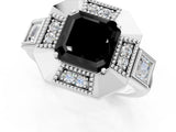 White gold Milgrain Fancy Black Asscher Cut Diamond Halo Split Shank Ring_13