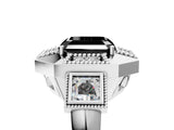 White gold Milgrain Fancy Black Asscher Cut Diamond Halo Split Shank Ring_17