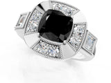 White gold Milgrain Fancy Black Cushion Cut Diamond Halo Split Shank Ring_1