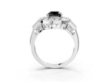 White gold Milgrain Fancy Black Cushion Cut Diamond Halo Split Shank Ring_3