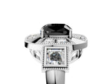 White gold Milgrain Fancy Black Cushion Cut Diamond Halo Split Shank Ring_5