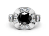 White gold Milgrain Fancy Black Cushion Cut Diamond Halo Split Shank Ring_6