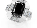 White gold Milgrain Fancy Black Emerald Cut Diamond Halo Split Shank Ring_1