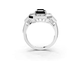 White gold Milgrain Fancy Black Emerald Cut Diamond Halo Split Shank Ring_3