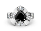 White gold Milgrain Fancy Black Heart Cut Diamond Halo Split Shank Ring_12