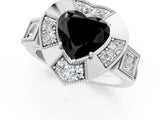 White gold Milgrain Fancy Black Heart Cut Diamond Halo Split Shank Ring_13