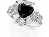 White gold Milgrain Fancy Black Heart Cut Diamond Halo Split Shank Ring_1