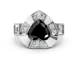 White gold Milgrain Fancy Black Heart Cut Diamond Halo Split Shank Ring