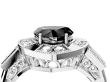 White gold Milgrain Fancy Black Heart Cut Diamond Halo Split Shank Ring_4