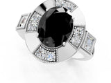 White gold Milgrain Fancy Black Oval Cut Diamond Halo Split Shank Ring_1