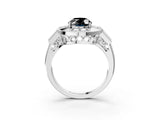White gold Milgrain Fancy Black Oval Cut Diamond Halo Split Shank Ring_3