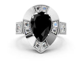 White gold Milgrain Fancy Black Pear Cut Diamond Halo Split Shank Ring