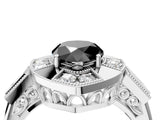 White gold Milgrain Fancy Black Pear Cut Diamond Halo Split Shank Ring_4