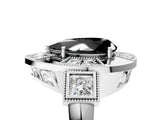 White gold Milgrain Fancy Black Pear Cut Diamond Halo Split Shank Ring_5