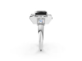 White gold Milgrain Fancy Black Princess Cut Diamond Halo Split Shank Ring_2