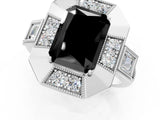White gold Milgrain Fancy Black Radiant Cut Diamond Halo Split Shank Ring_1