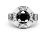 White gold Milgrain Fancy Black Round Cut Diamond Halo Split Shank Ring_12