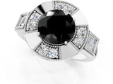 White gold Milgrain Fancy Black Round Cut Diamond Halo Split Shank Ring_13