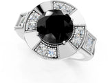 White gold Milgrain Fancy Black Round Cut Diamond Halo Split Shank Ring_1
