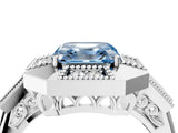 White gold Milgrain Fancy Blue Asscher Cut Diamond Halo Split Shank Ring_4