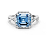 White gold Milgrain Fancy Blue Asscher  Cut Diamond Ring with Tapered Pave Band and Four Prong Setting_17