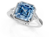 White gold Milgrain Fancy Blue Asscher  Cut Diamond Ring with Tapered Pave Band and Four Prong Setting_18