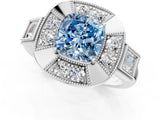 White gold Milgrain Fancy Blue Cushion Cut Diamond Halo Split Shank Ring_25