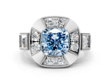 White gold Milgrain Fancy Blue Cushion Cut Diamond Halo Split Shank Ring_6