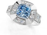 White gold Milgrain Fancy Blue Cushion Cut Diamond Halo Split Shank Ring_7