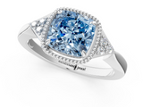 White gold Milgrain Fancy Blue Cushion  Cut Diamond Ring with Tapered Pave Band and Four Prong Setting_4