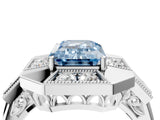White gold Milgrain Fancy Blue Emerald Cut Diamond Halo Split Shank Ring_10