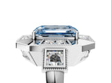 White gold Milgrain Fancy Blue Emerald Cut Diamond Halo Split Shank Ring_17
