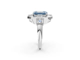 White gold Milgrain Fancy Blue Emerald Cut Diamond Halo Split Shank Ring_2