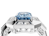 White gold Milgrain Fancy Blue Emerald Cut Diamond Halo Split Shank Ring_4