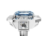 White gold Milgrain Fancy Blue Emerald Cut Diamond Halo Split Shank Ring_5