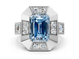 White gold Milgrain Fancy Blue Emerald Cut Diamond Halo Split Shank Ring_6