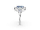 White gold Milgrain Fancy Blue Emerald Cut Diamond Halo Split Shank Ring_8