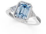 White gold Milgrain Fancy Blue Emerald  Cut Diamond Ring with Tapered Pave Band and Four Prong Setting_4