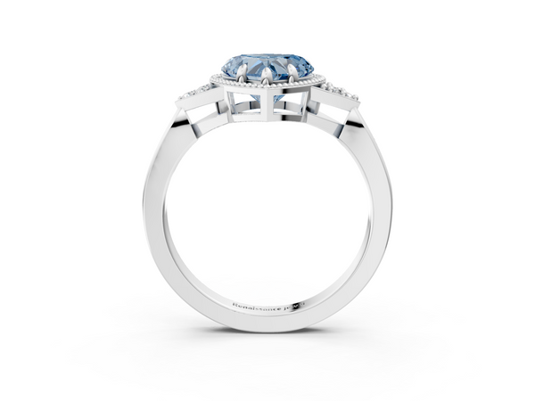 Platinum Milgrain Fancy Blue Heart  Cut Diamond Ring with Tapered Pave Band and Four Prong Setting