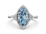 White gold Milgrain Fancy Blue Marquise  Cut Diamond Ring with Tapered Pave Band and Four Prong Setting_3