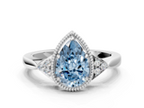 White gold Milgrain Fancy Blue Pear  Cut Diamond Ring with Tapered Pave Band and Four Prong Setting_3