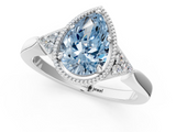 White gold Milgrain Fancy Blue Pear  Cut Diamond Ring with Tapered Pave Band and Four Prong Setting_4