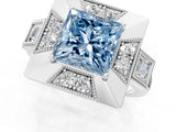 White gold Milgrain Fancy Blue Princess Cut Diamond Halo Split Shank Ring_1