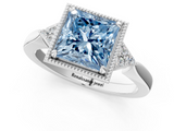 White gold Milgrain Fancy Blue Princess  Cut Diamond Ring with Tapered Pave Band and Four Prong Setting_4