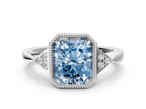 White gold Milgrain Fancy Blue Radiant  Cut Diamond Ring with Tapered Pave Band and Four Prong Setting_3