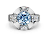 White gold Milgrain Fancy Blue Round Cut Diamond Halo Split Shank Ring_12